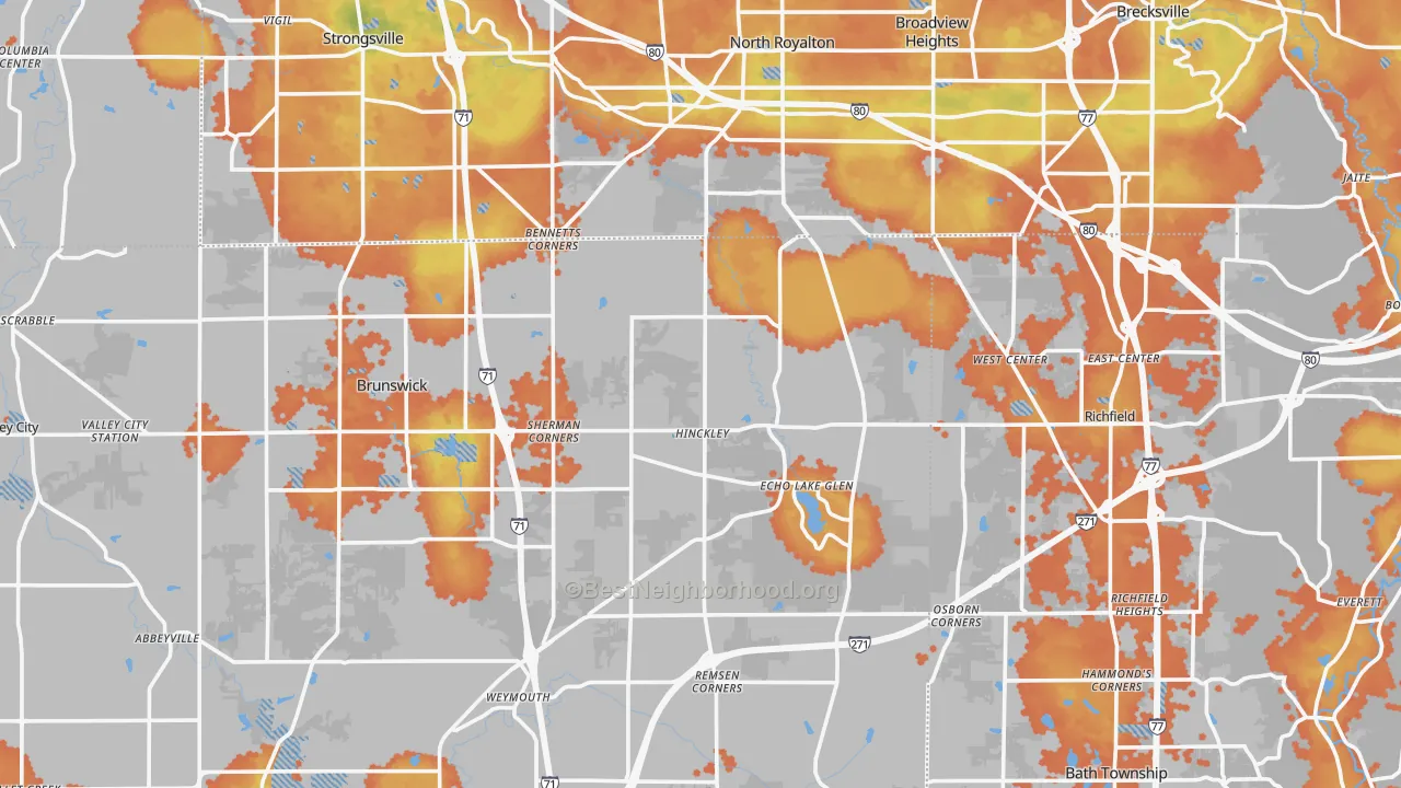 Bike Grade map of Hinckley, OH