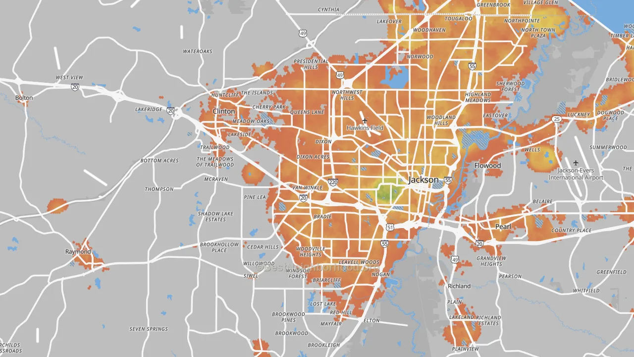 Bike Grade map of Hinds County, MS
