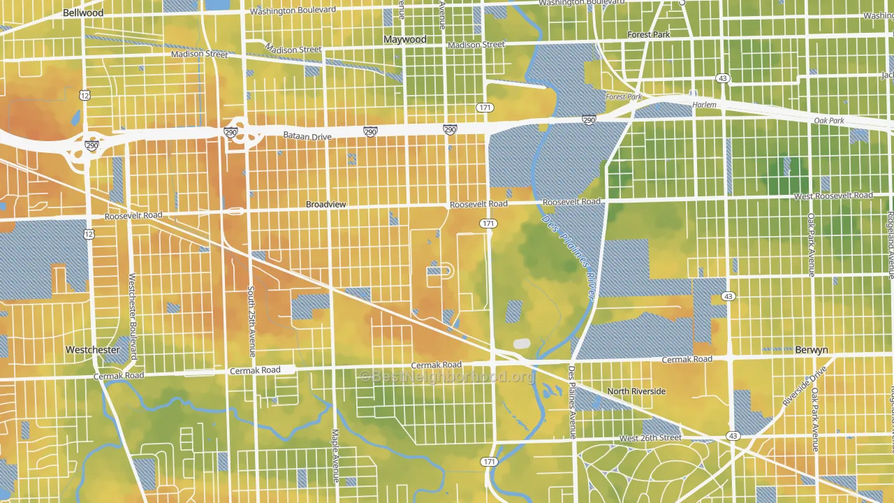 Bike Grade map of Hines, IL
