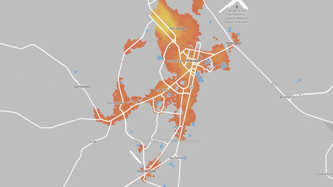 Bike Grade map of Hinesville, GA