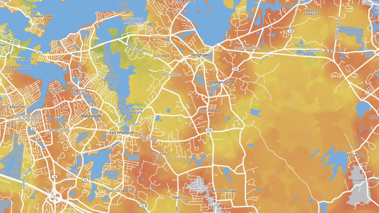 Bike Grade map of Hingham, MA