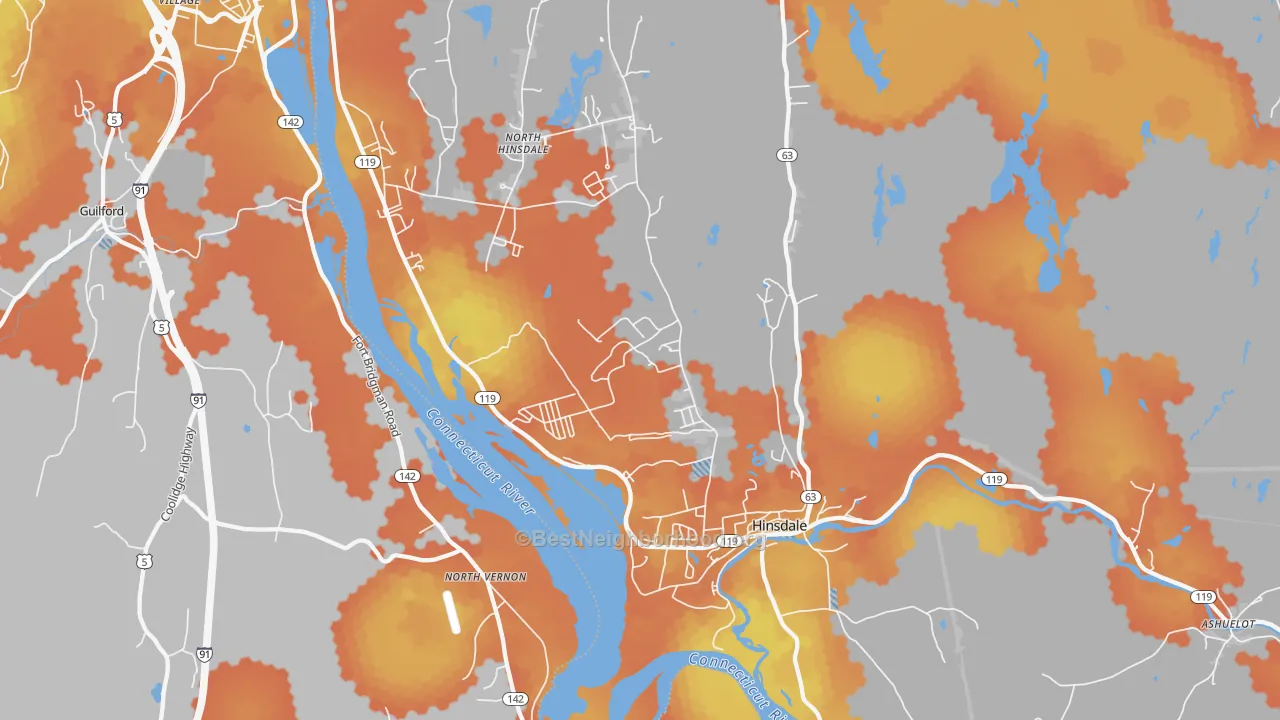 Bike Grade map of Hinsdale, NH