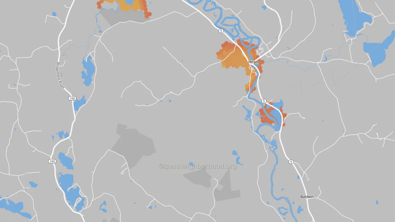 Bike Grade map of Hiram, ME