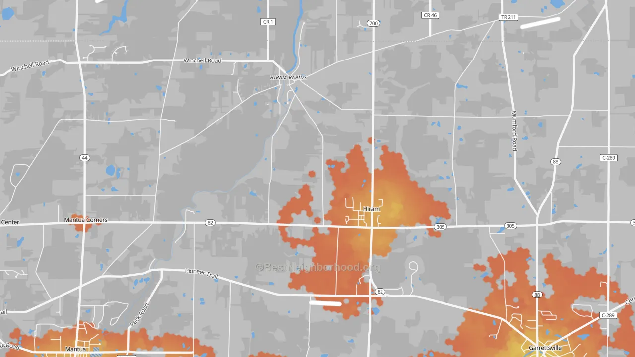 Bike Grade map of Hiram, OH