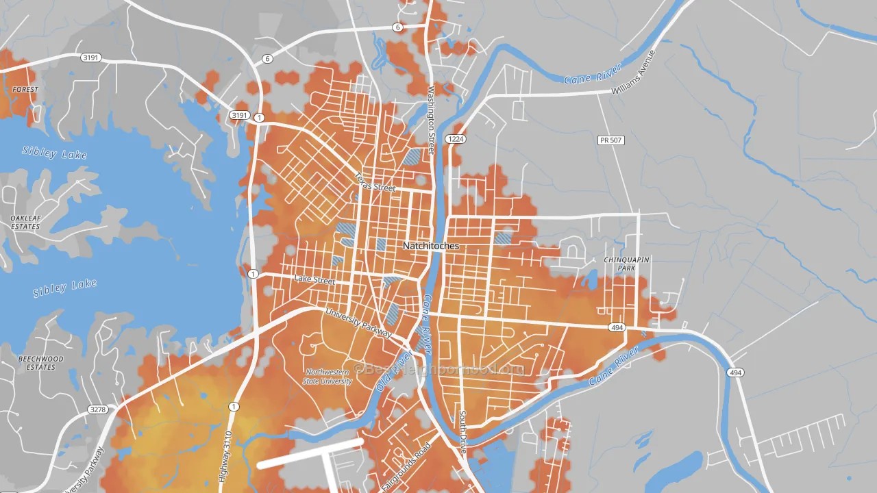 Bike Grade map of Historic District, Natchitoches, LA