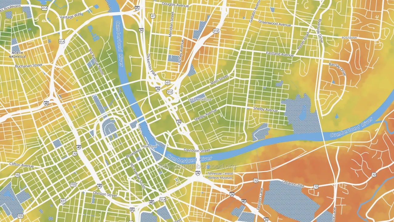 Bike Grade map of Historic Edgefield, Nashville, TN