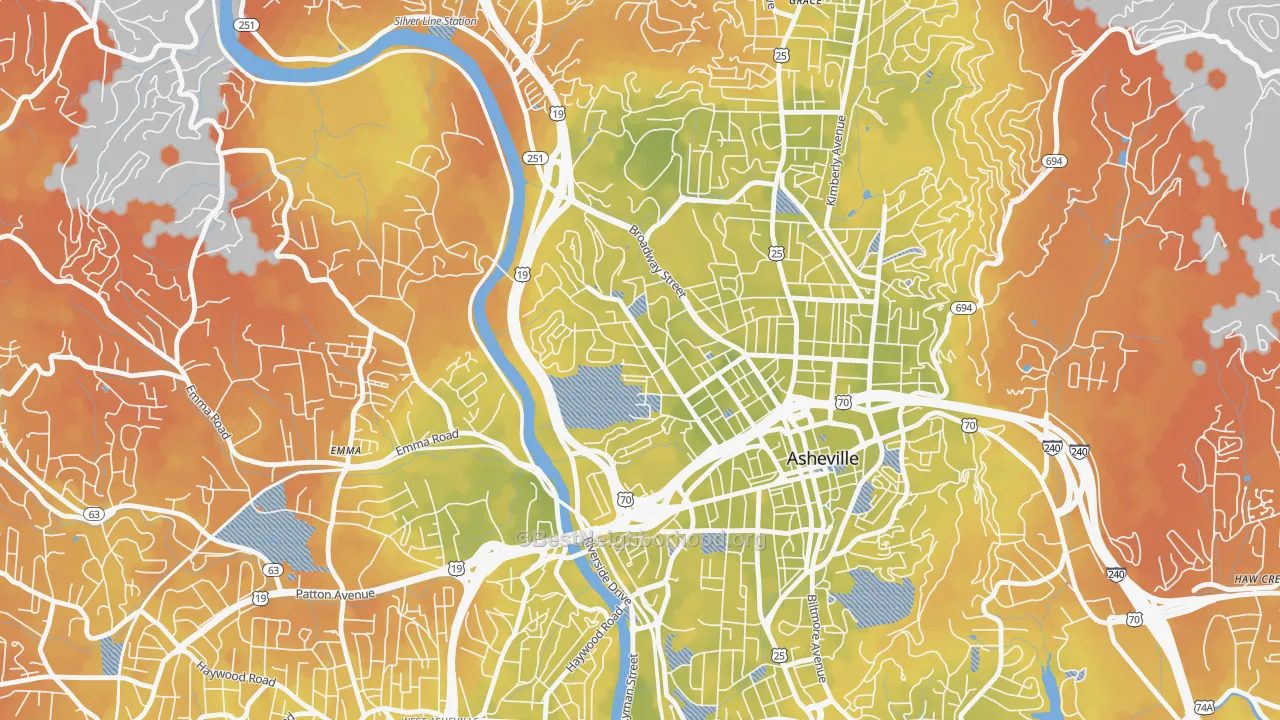 Bike Grade map of Historic Montford, Asheville, NC