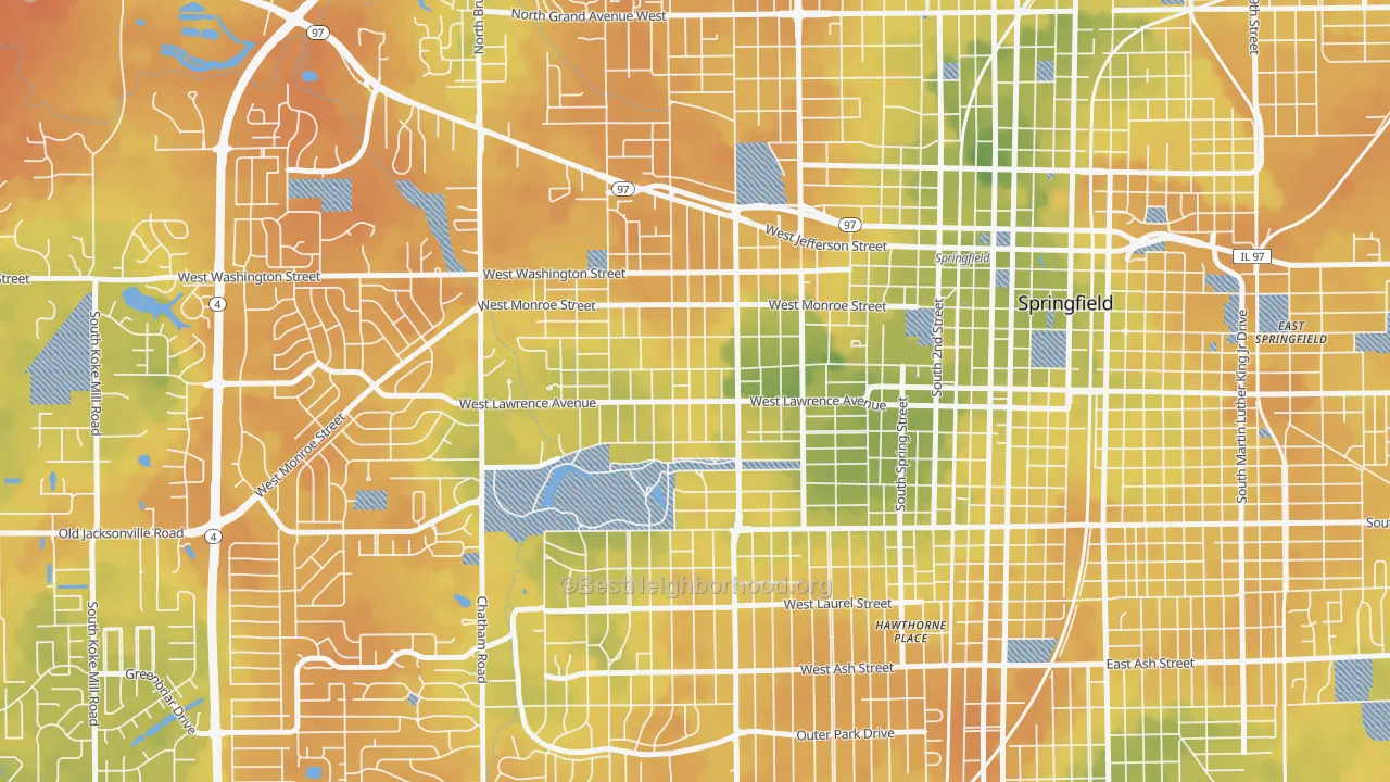 Bike Grade map of Historic West-Side, Springfield, IL