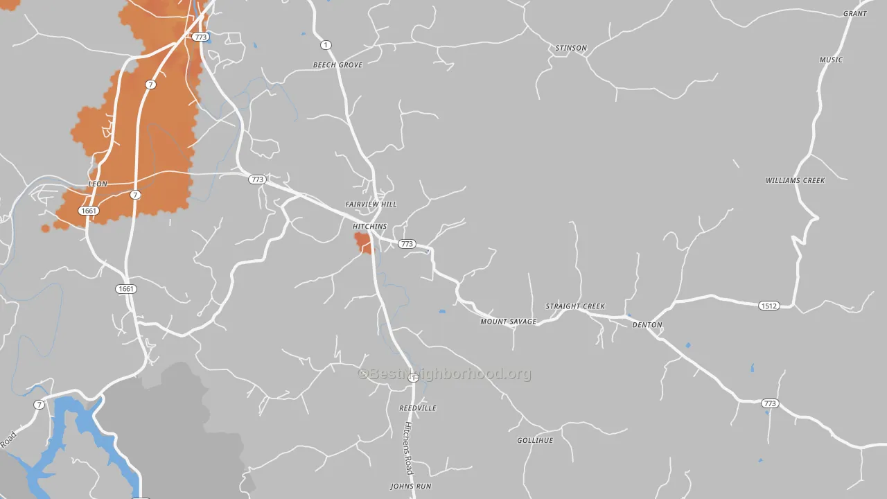 Bike Grade map of Hitchins, KY