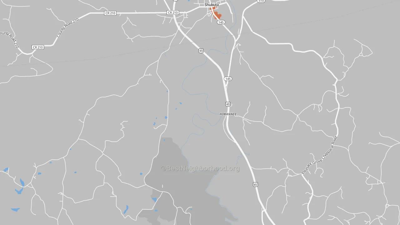 Bike Grade map of Hiwannee, MS