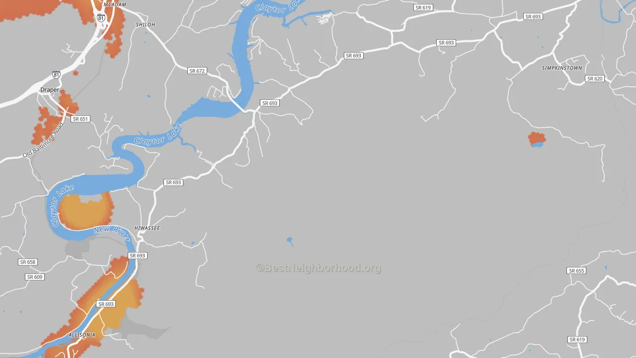 Bike Grade map of Hiwassee, VA