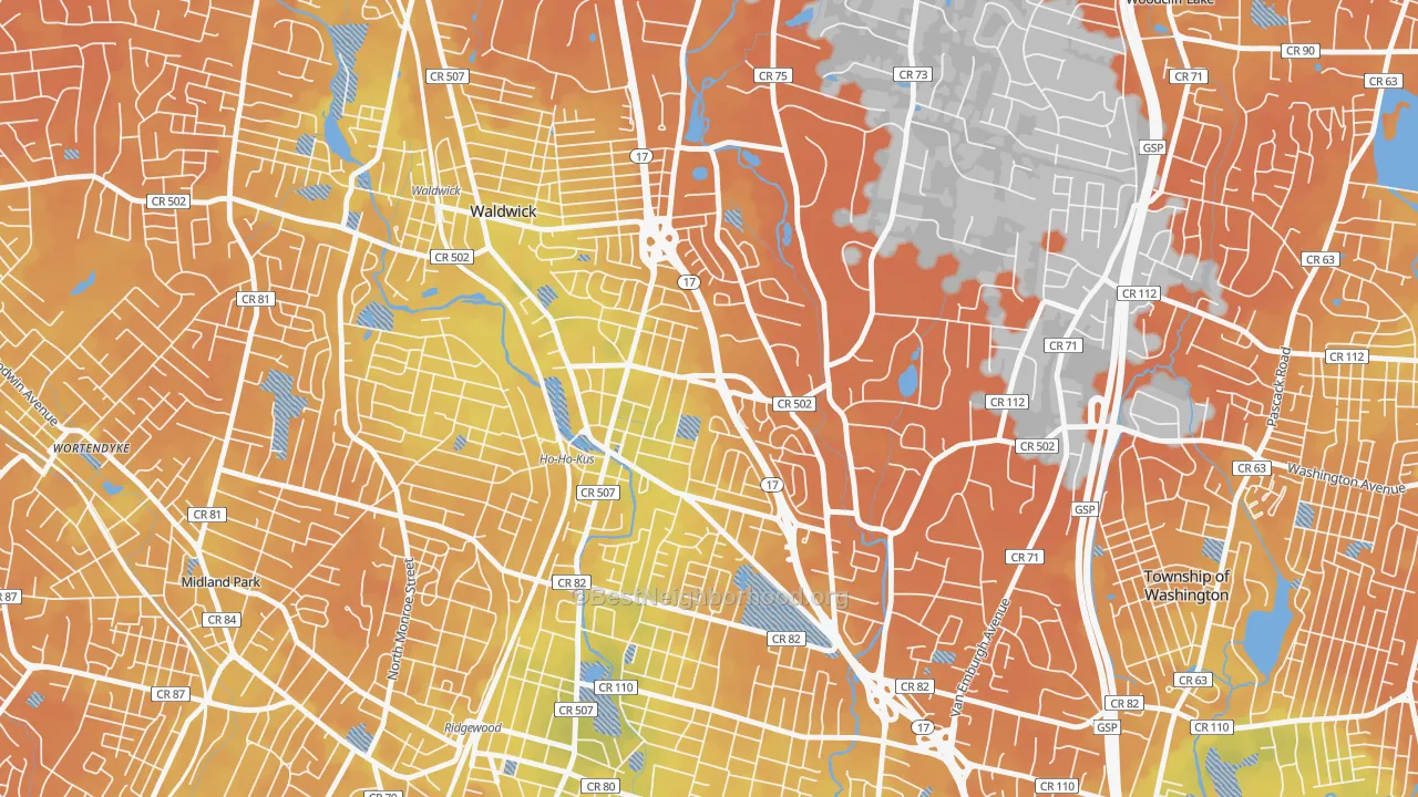 Bike Grade map of Ho-Ho-Kus, NJ