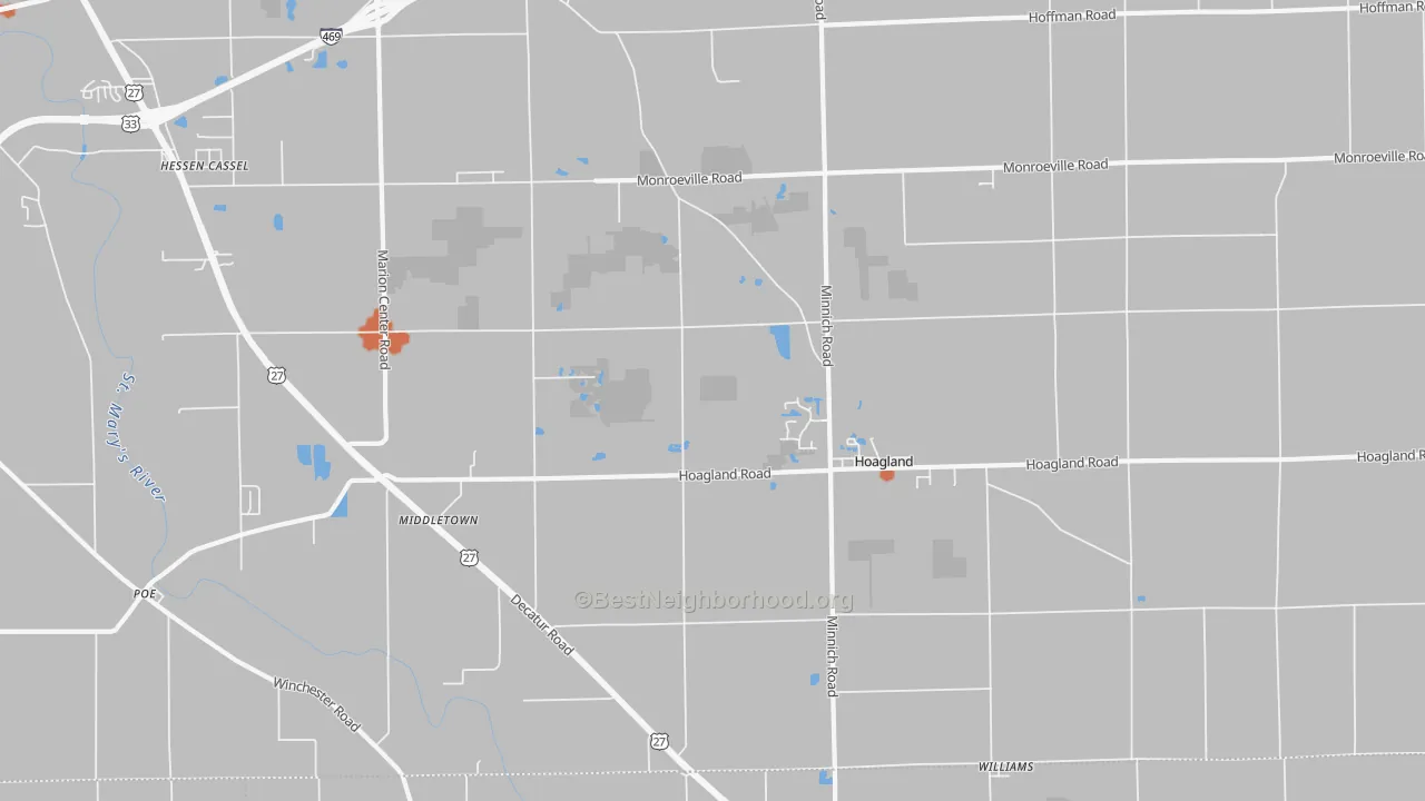 Bike Grade map of Hoagland, IN