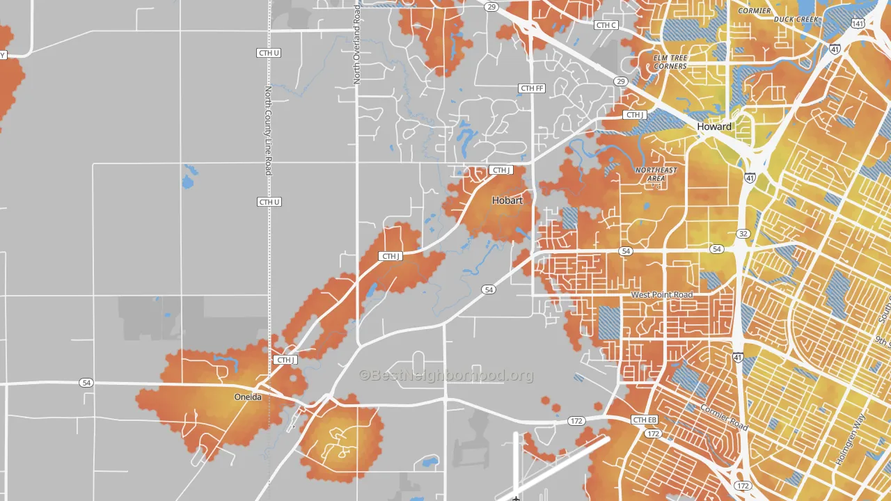 Bike Grade map of Hobart, WI