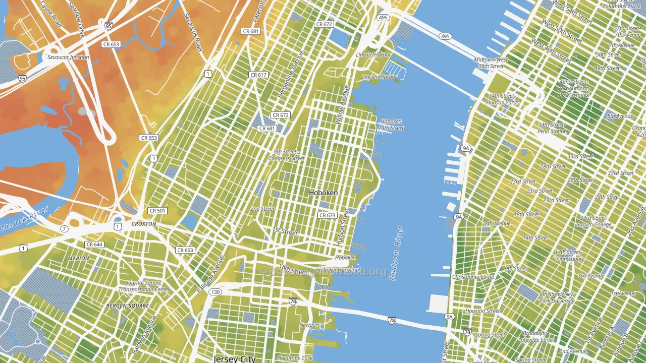 Bike Grade map of Hoboken, NJ