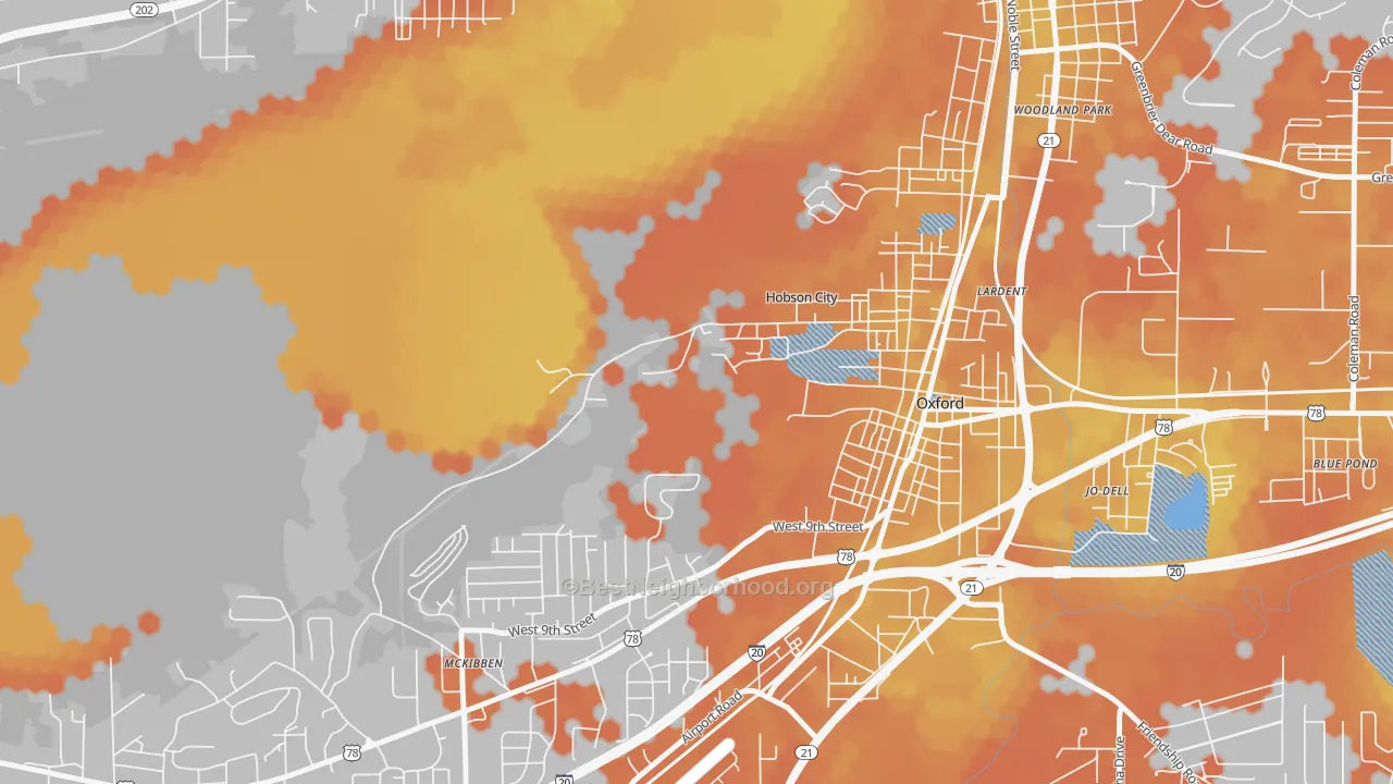Bike Grade map of Hobson City, AL