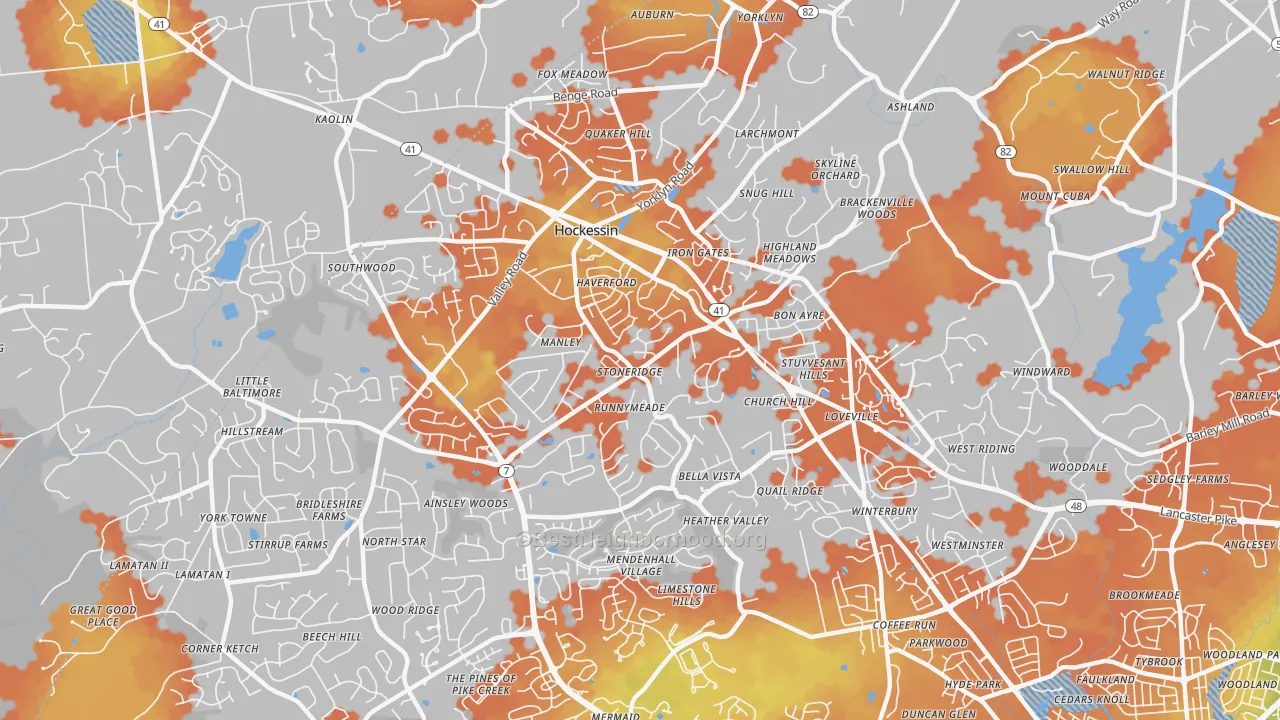 Bike Grade map of Hockessin, DE
