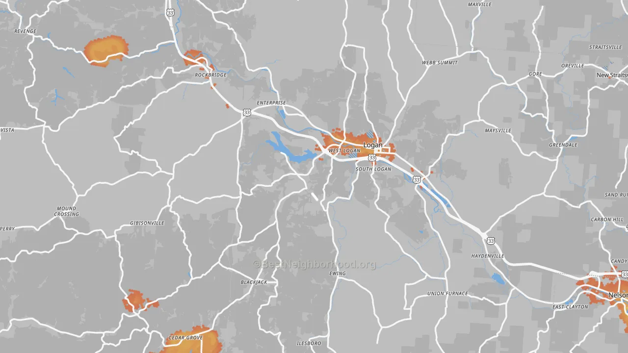 Bike Grade map of Hocking County, OH