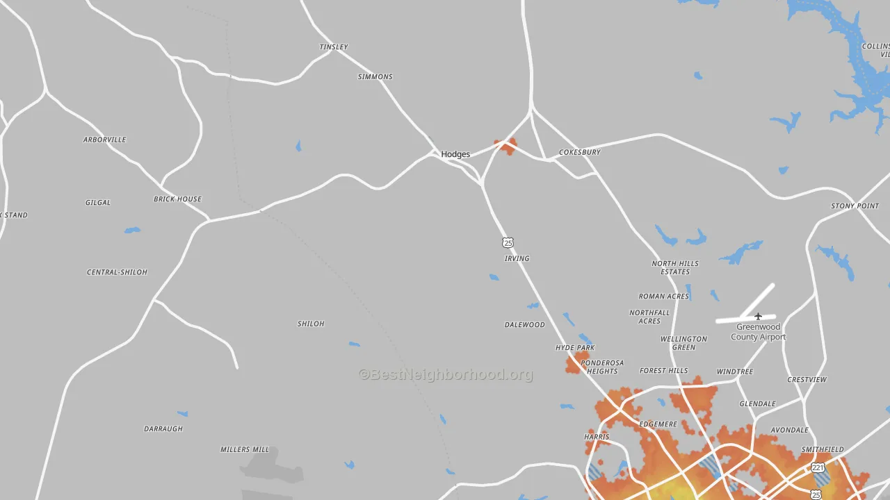 Bike Grade map of Hodges, SC