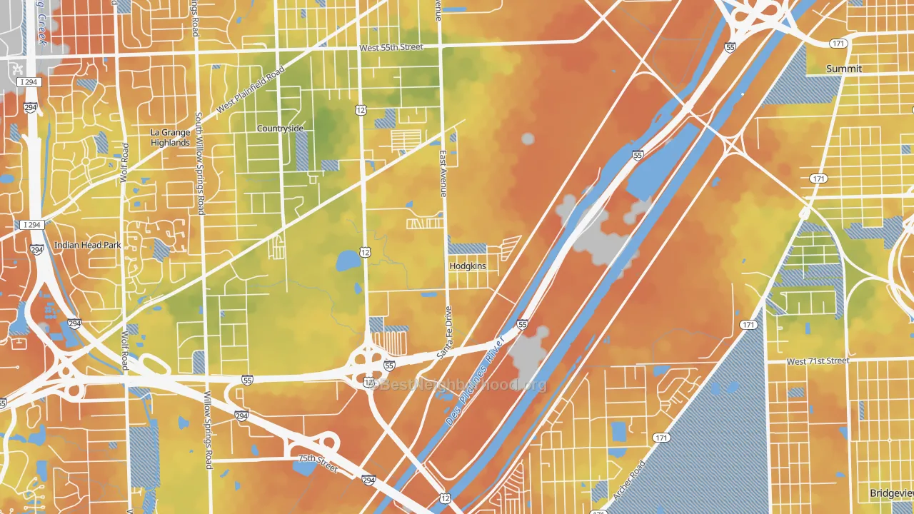 Bike Grade map of Hodgkins, IL