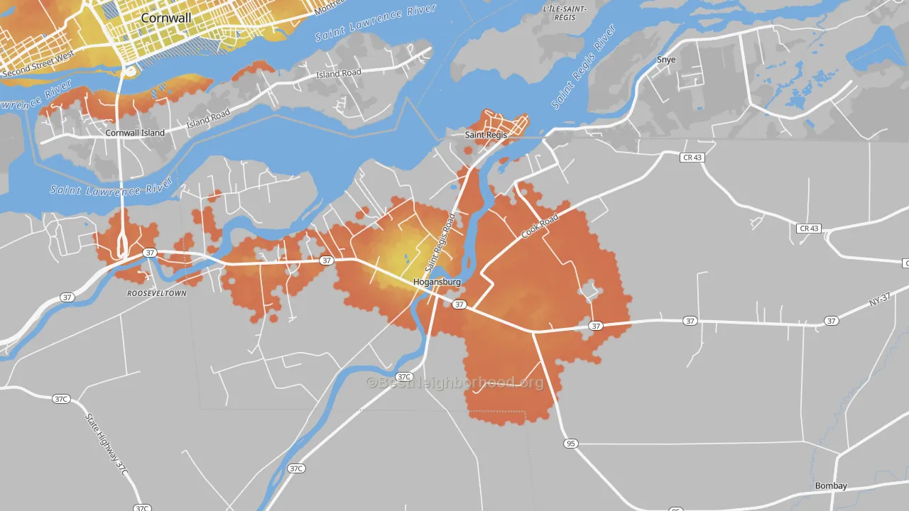 Bike Grade map of Hogansburg, NY