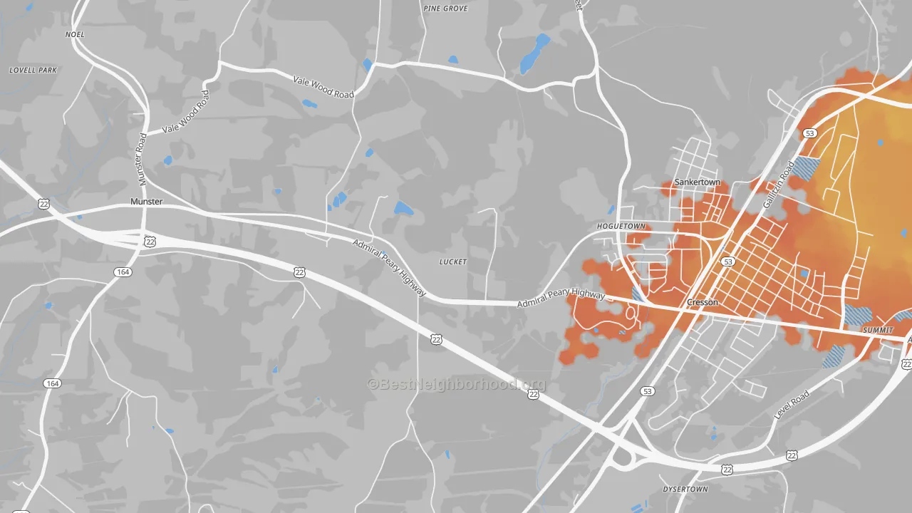 Bike Grade map of Hoguetown, PA