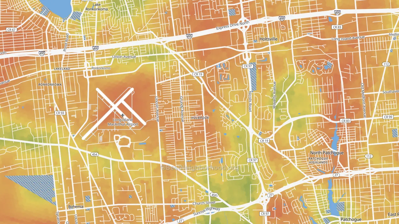 Bike Grade map of Holbrook, NY