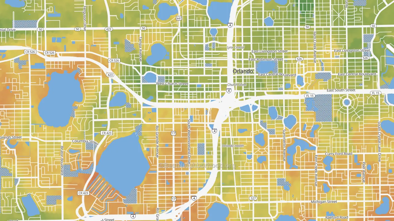 Bike Grade map of Holden-Parramore, Orlando, FL