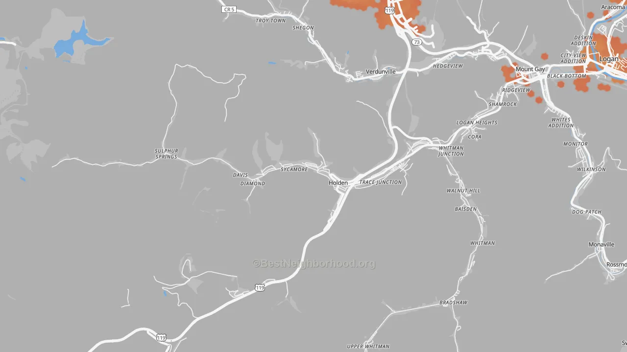 Bike Grade map of Holden, WV