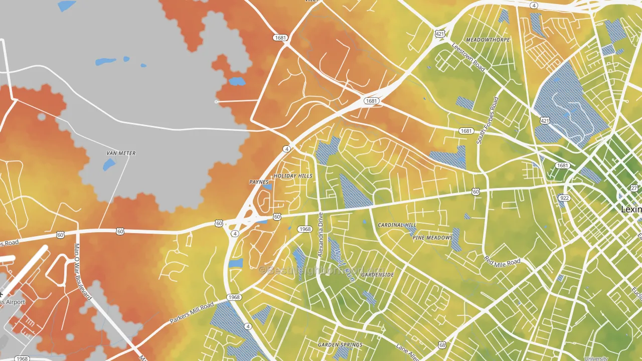 Bike Grade map of Holiday Hills, Lexington, KY