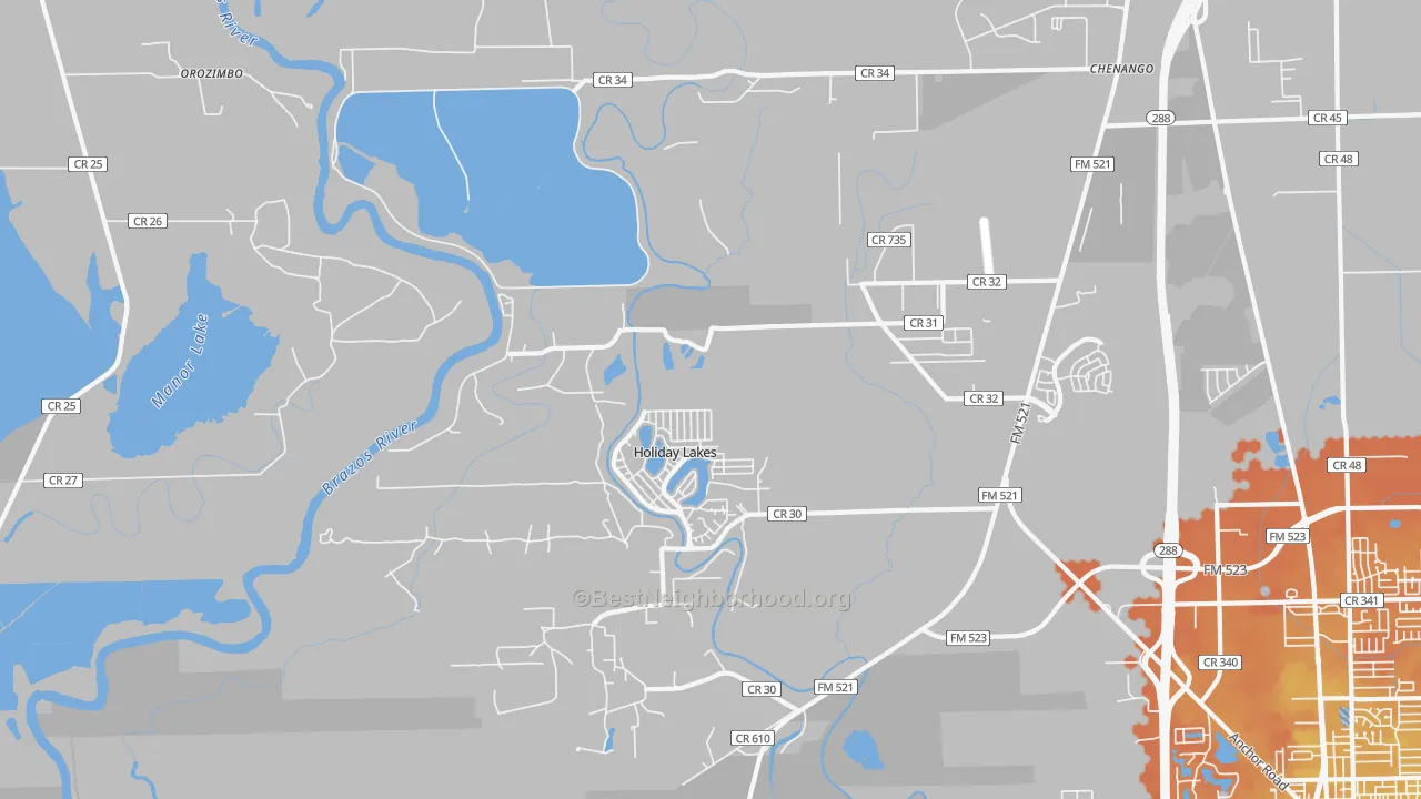 Bike Grade map of Holiday Lakes, TX