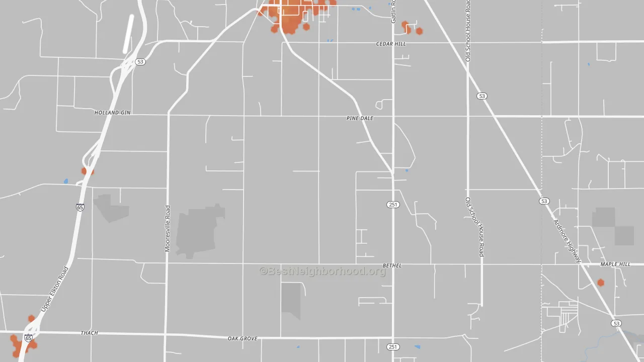 Bike Grade map of Holland Gin, AL