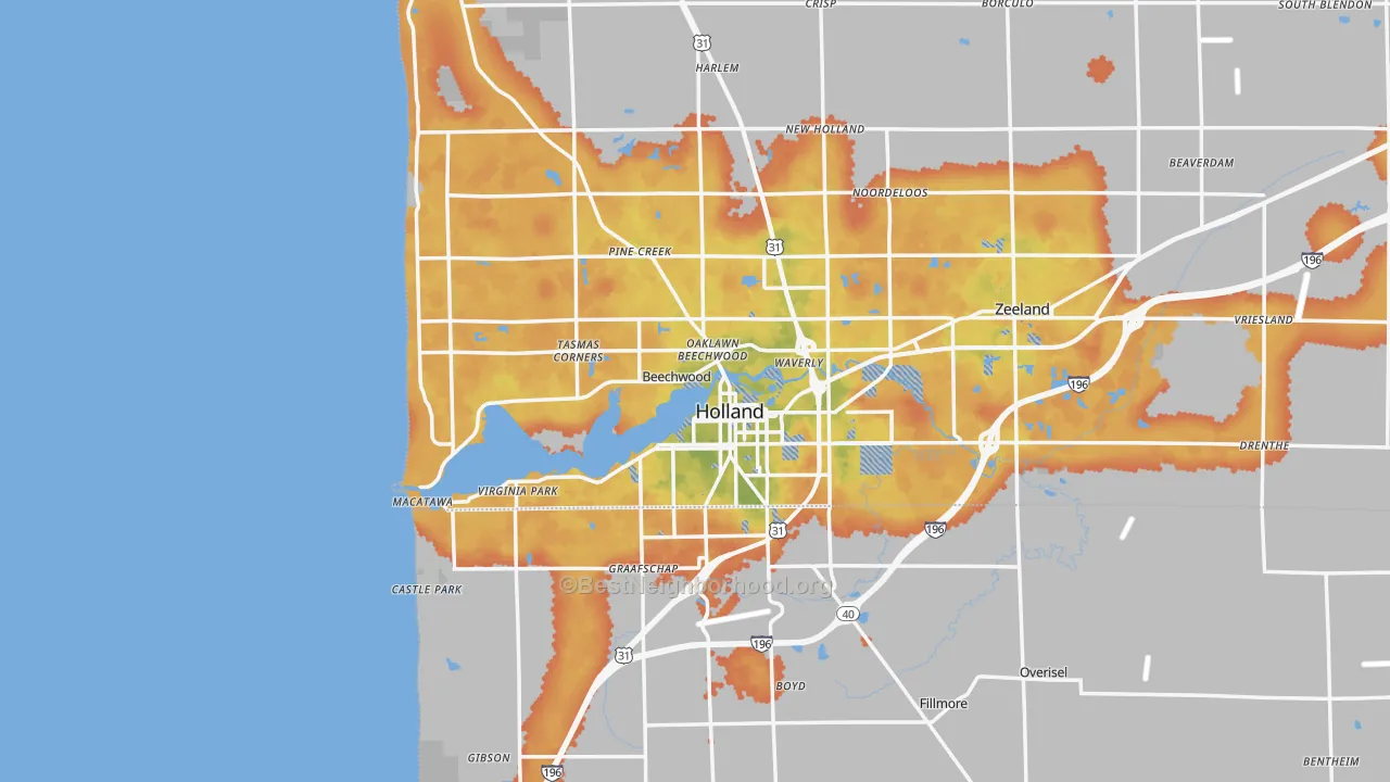 Bike Grade map of Holland, MI
