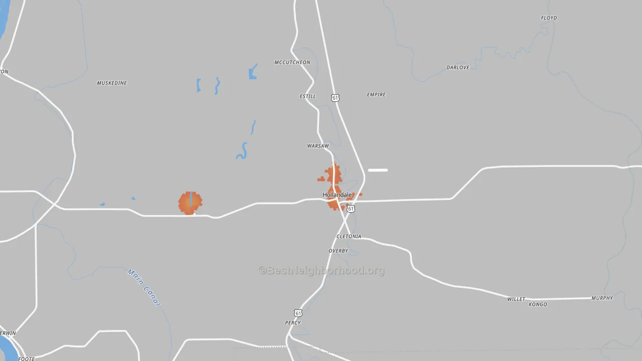 Bike Grade map of Hollandale, MS