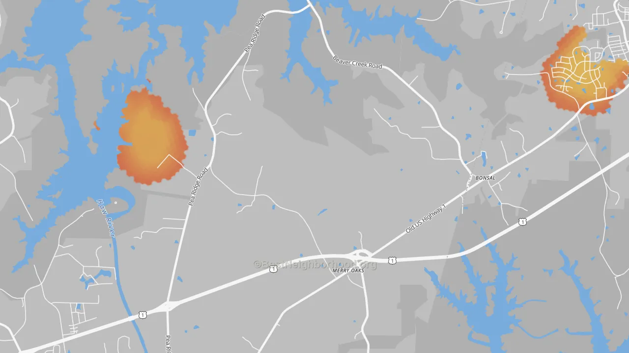 Bike Grade map of Hollemans Crossroads, NC
