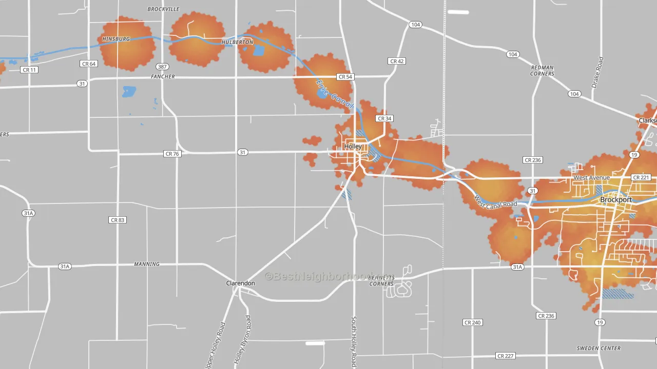 Bike Grade map of Holley, NY