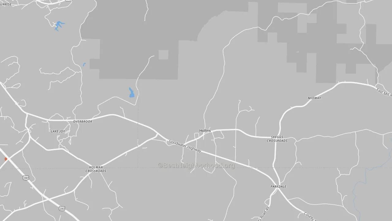 Bike Grade map of Hollins, AL