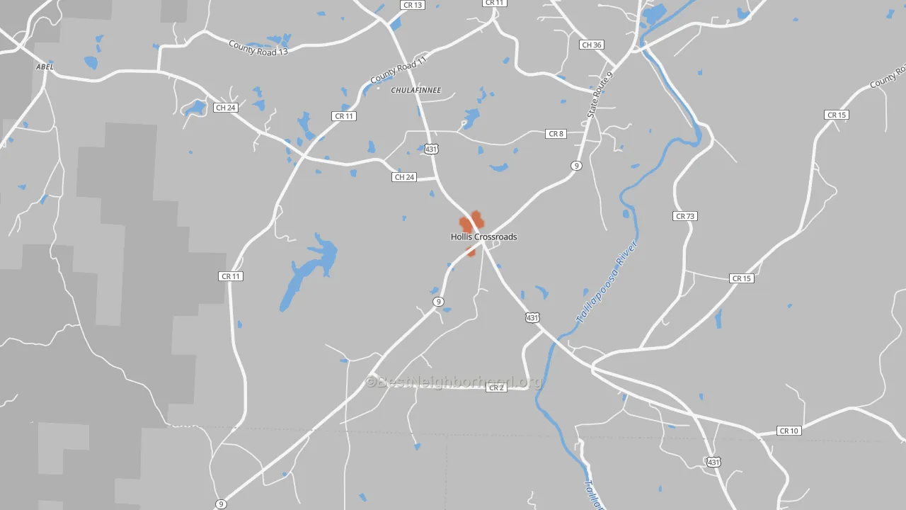 Bike Grade map of Hollis Crossroads, AL