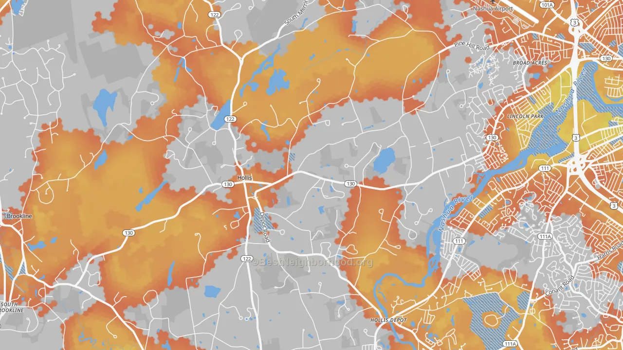 Bike Grade map of Hollis, NH