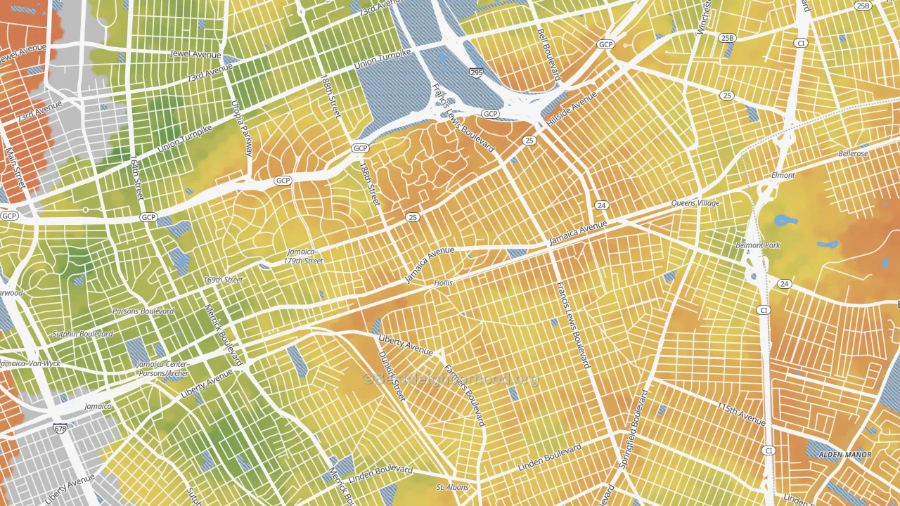 Bike Grade map of Hollis, Queens, NY