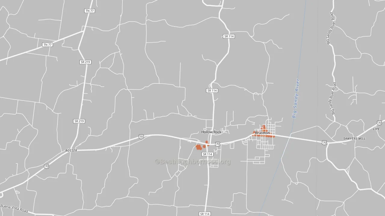 Bike Grade map of Hollow Rock, TN
