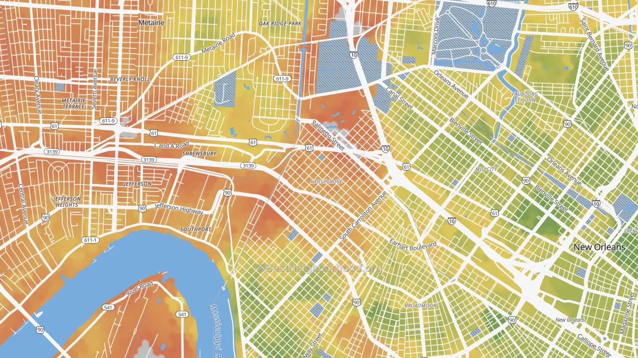 Bike Grade map of Holly Grove, New Orleans, LA