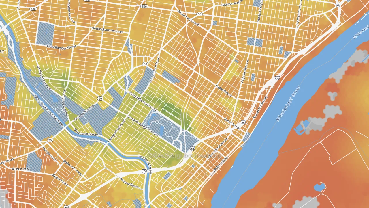 Bike Grade map of Holly Hills, St. Louis, MO