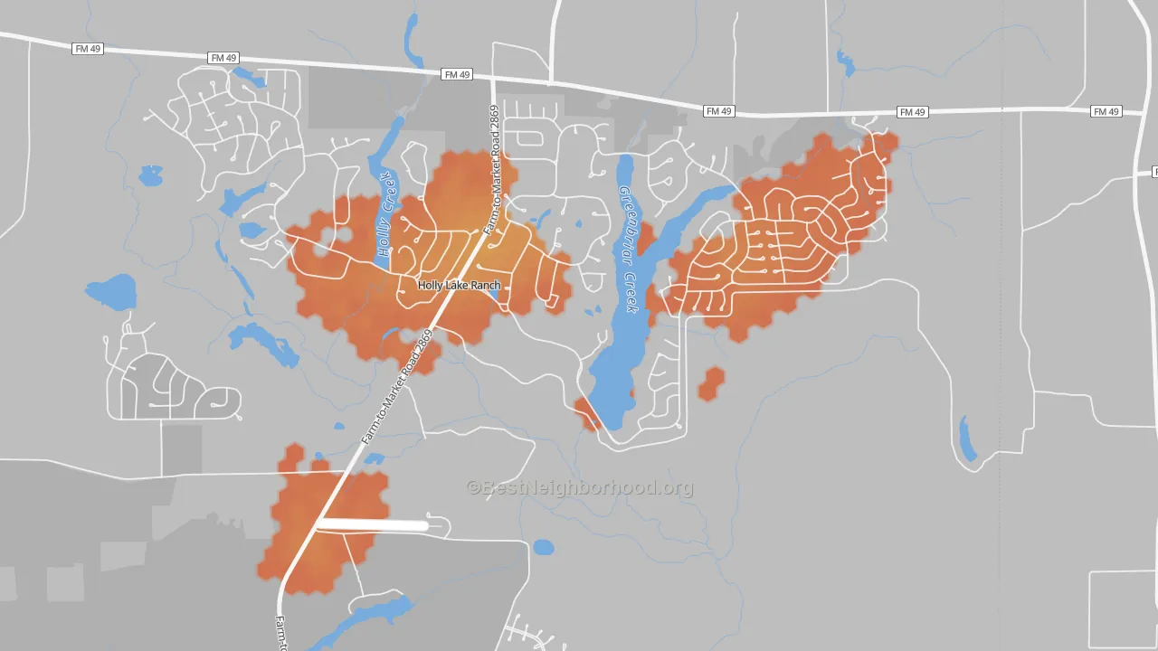 Bike Grade map of Holly Lake Ranch, TX