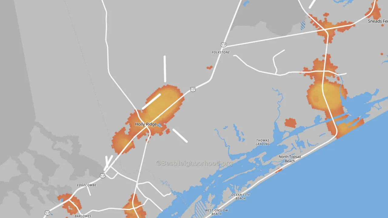 Bike Grade map of Holly Ridge, NC