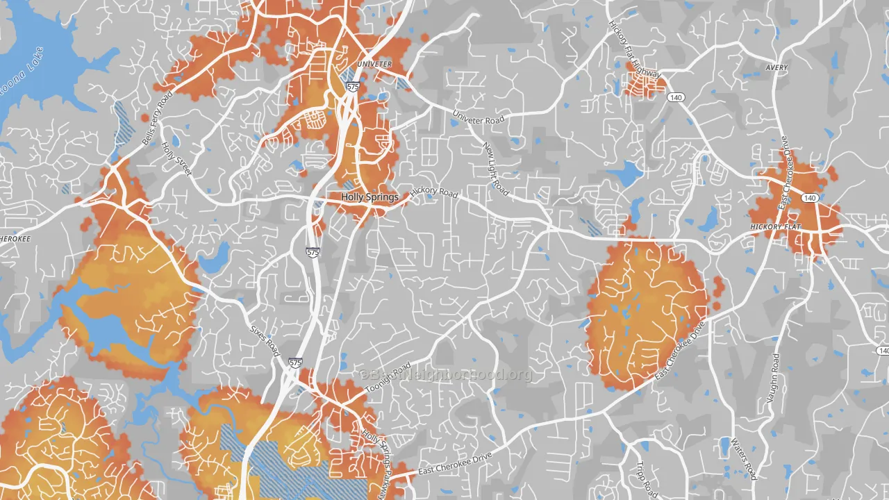 Bike Grade map of Holly Springs, GA