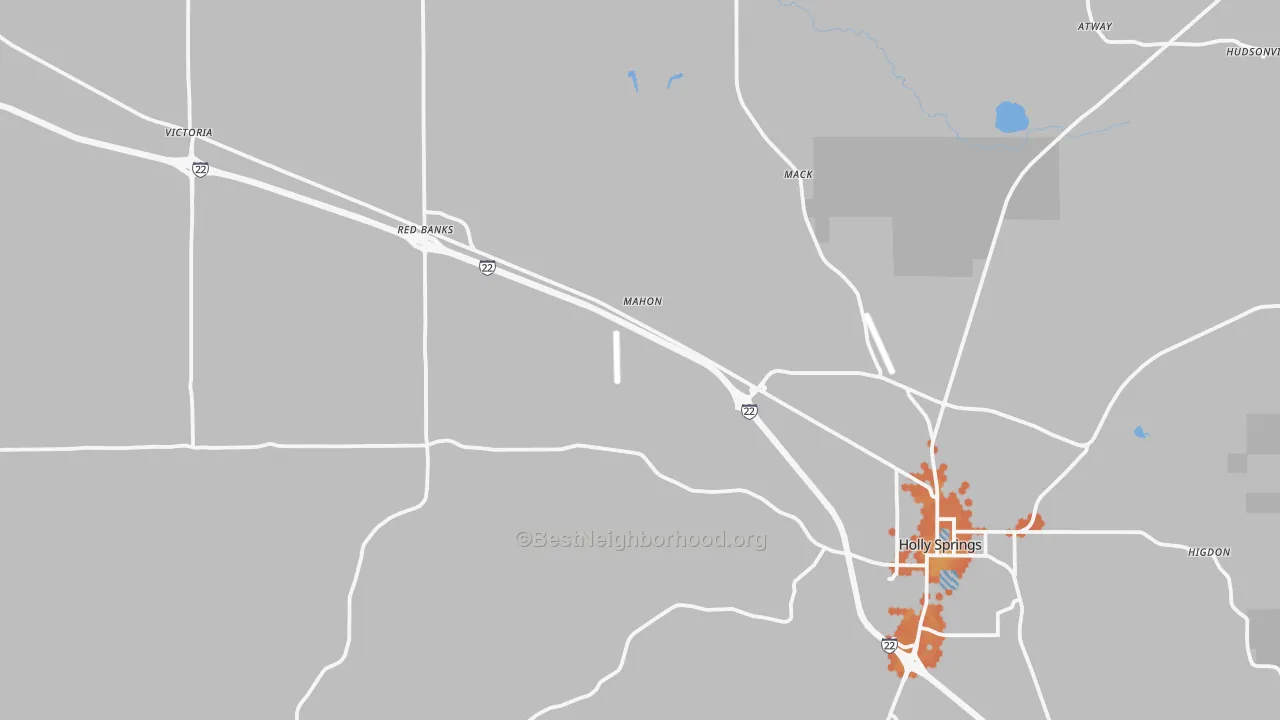 Bike Grade map of Holly Springs, MS