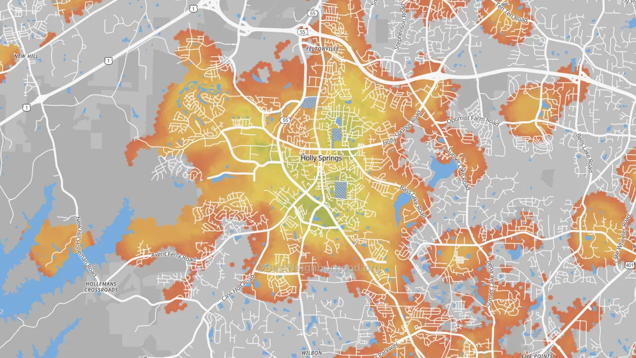 Bike Grade map of Holly Springs, NC