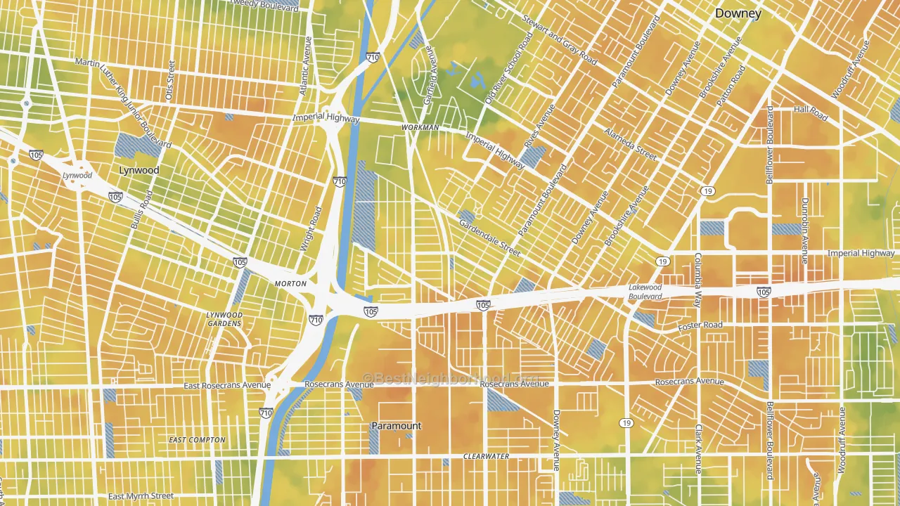 Bike Grade map of Hollydale, South Gate, CA