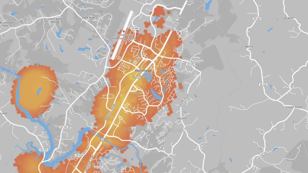 Bike Grade map of Hollymead, VA